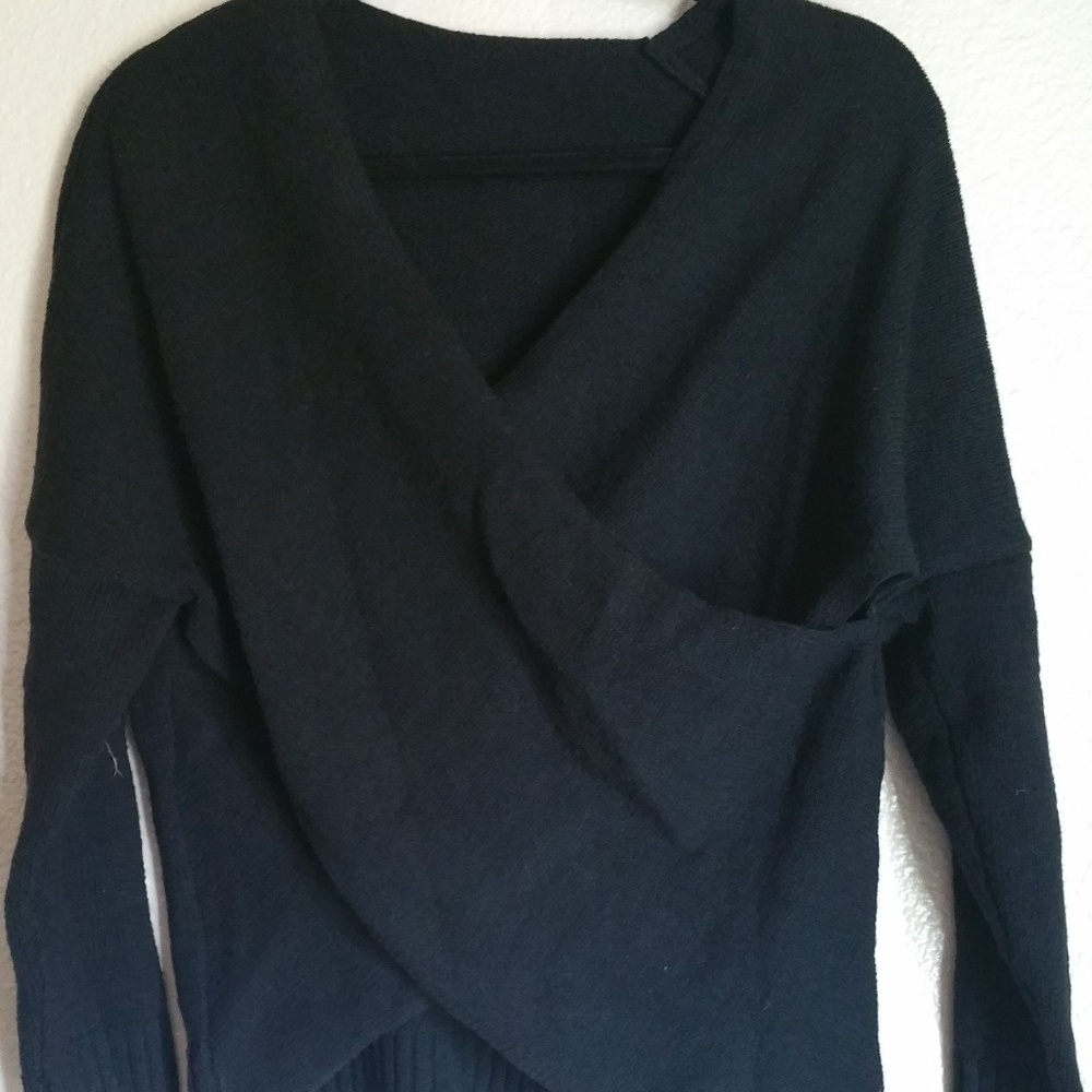 black wrap top sweater